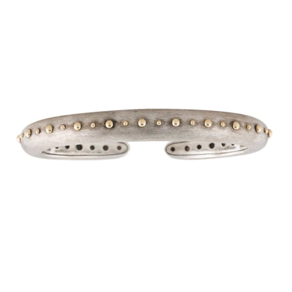 JOHN HARDY STERLING SILVER & 18K YELLOW GOLD DOT BRUSHED KICK CUFF BRACELET - Picture 3 of 11